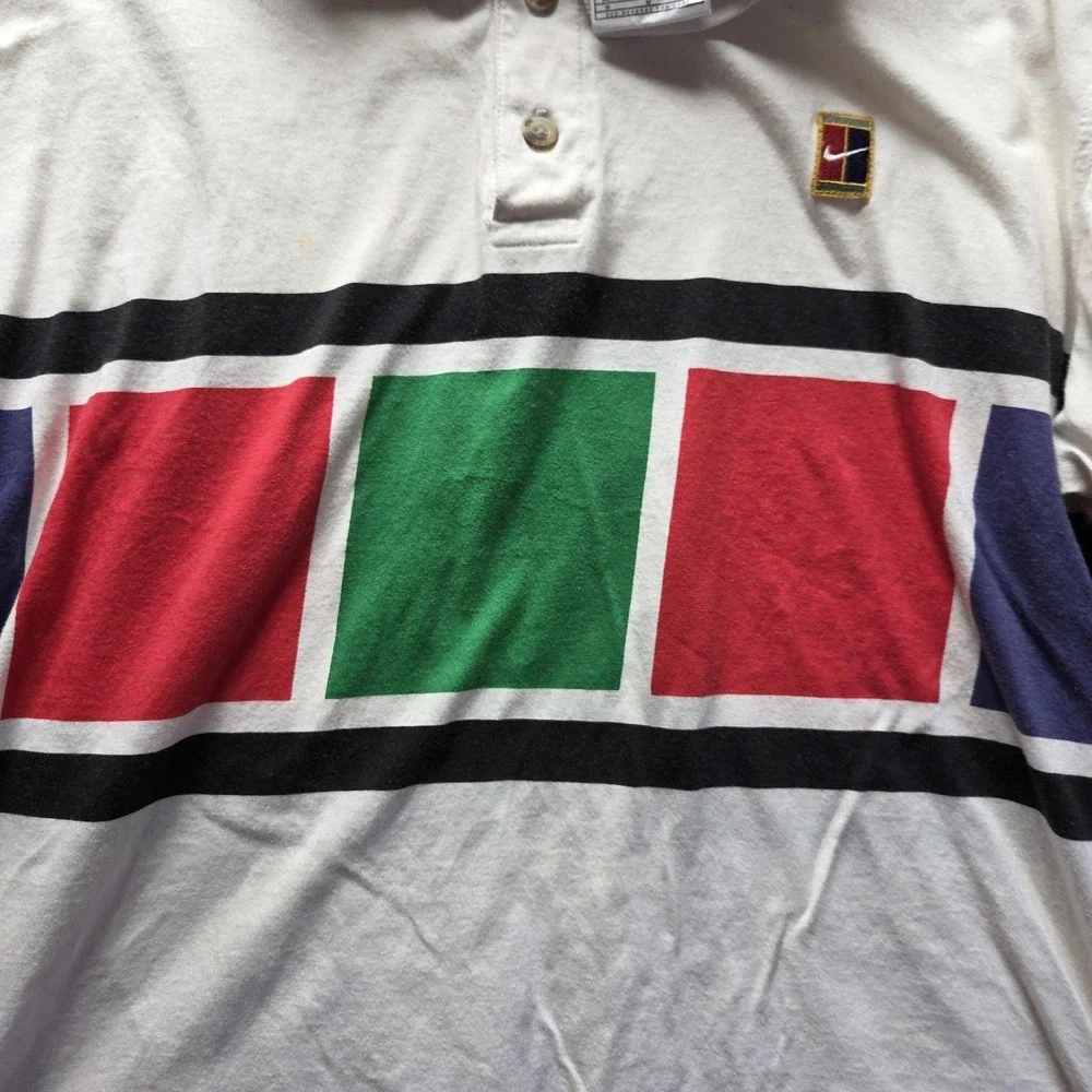 Vintage Nike Polo Shirt Mens M White Colorblock Graphic Cotton Knit Top